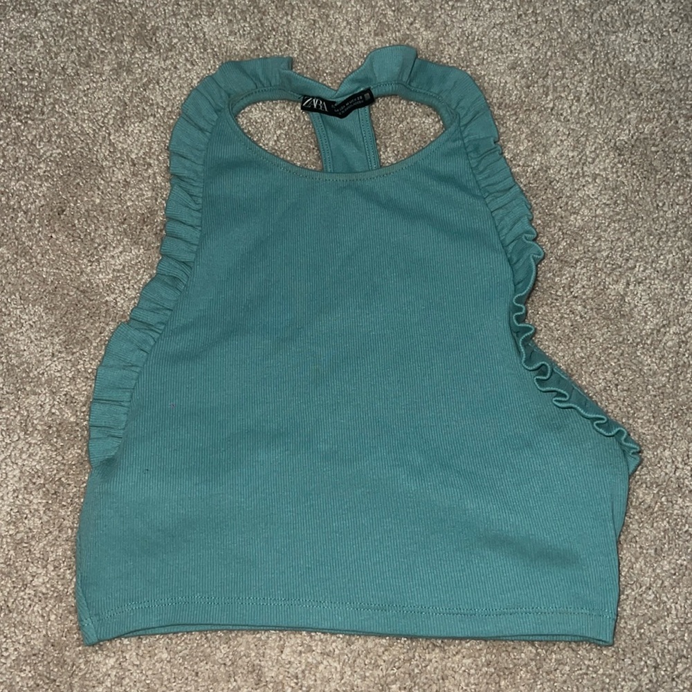 Zara Teal crop top/ halter neck open back